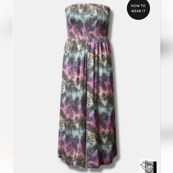 🆕️ 🌴PINK PALM LEAVES CROP GAUZE SMOCKED BEACH JUMPSUIT🌴 - Picture 4 of 7